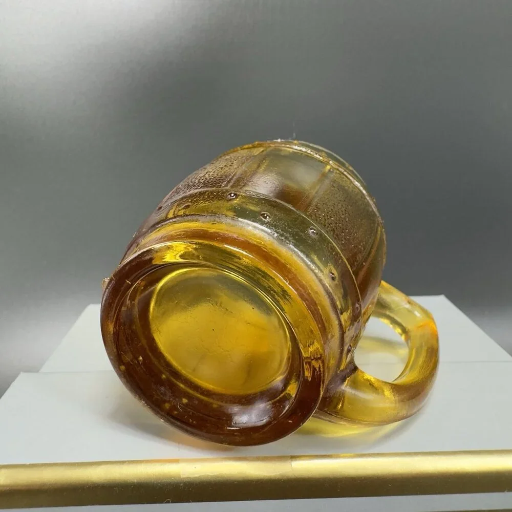 Vintage Barrel Cup‎ Shot Glass Toothpick Holder Amber Gold Miniature Decorative